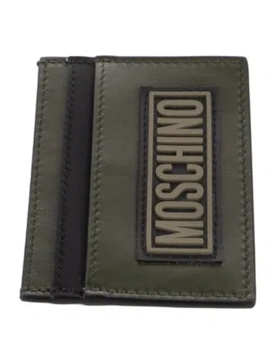 Pre-owned Moschino Leather Compact Wallet In Black/green