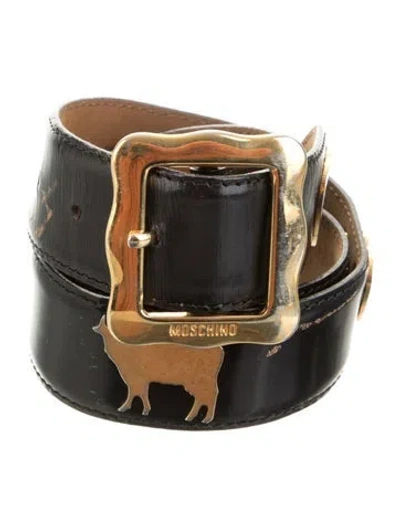 Pre-owned Moschino Leather Crystal Embellishments Belt In Black