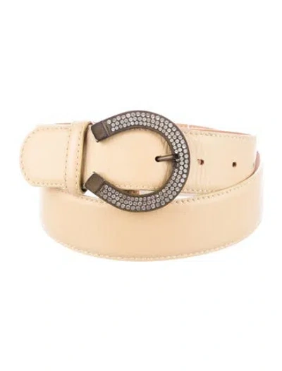 Pre-owned Moschino Leather Crystal Embellishments Belt In Neutral