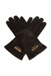 Moschino Leather Gloves With Prominent Logo Detail In Brown