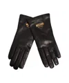 Moschino Leather Gloves With Prominent Logo Detail In Black