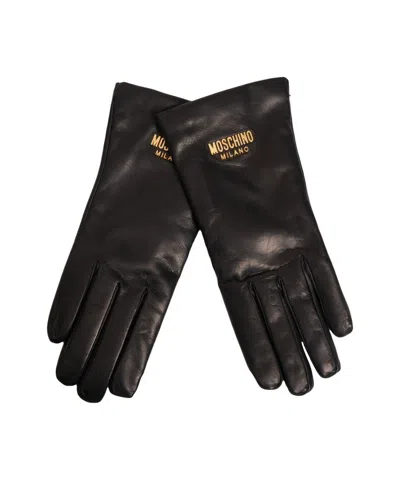 MOSCHINO LEATHER GLOVES WITH PROMINENT LOGO DETAIL