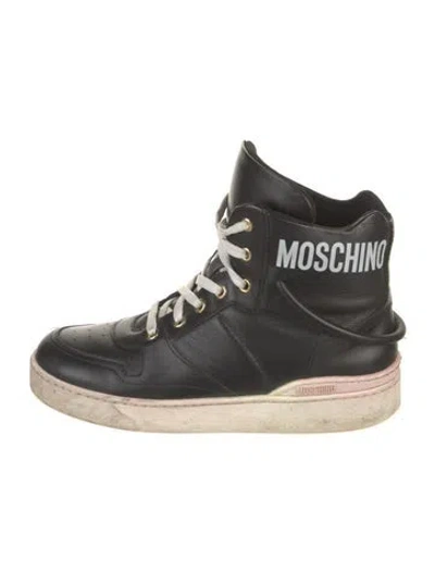 Pre-owned Moschino Leather Graphic Print Athletic Sneakers In Black