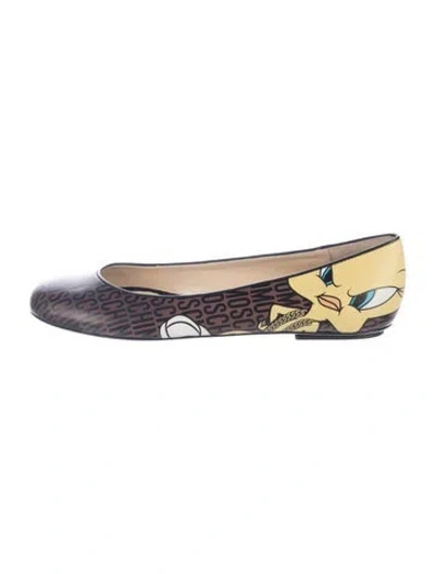 Pre-owned Moschino Leather Graphic Print Ballet Flats In Blue
