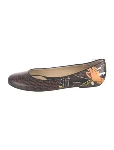 Pre-owned Moschino Leather Graphic Print Ballet Flats In Brown