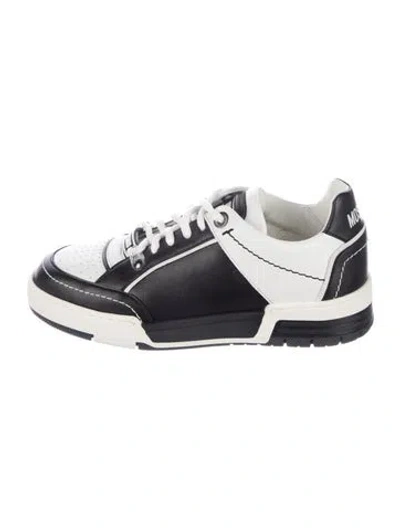 Pre-owned Moschino Leather Graphic Print Chunky Sneakers In Blue