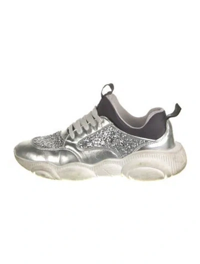 Pre-owned Moschino Leather Graphic Print Chunky Sneakers In Neutral