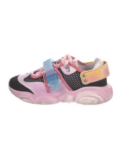 Pre-owned Moschino Leather Graphic Print Chunky Sneakers In Pink