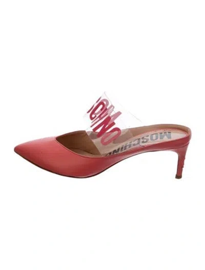 Pre-owned Moschino Leather Graphic Print Mules In Pink