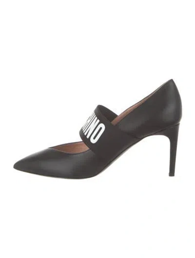 Pre-owned Moschino Leather Graphic Print Pumps In Black