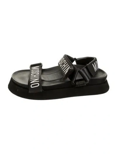 Pre-owned Moschino Leather Graphic Print Sandals In Black