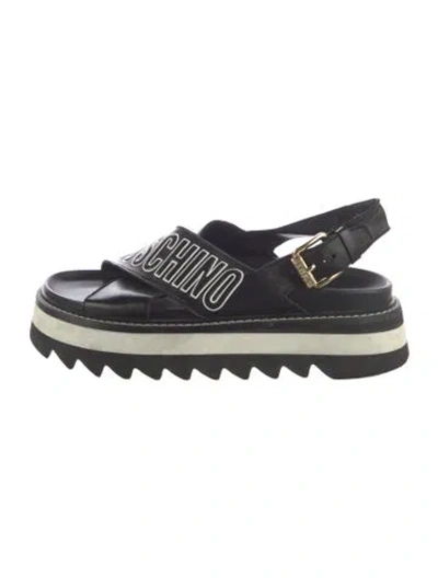 Pre-owned Moschino Leather Graphic Print Sandals In Blue