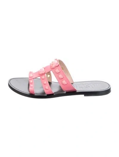 Pre-owned Moschino Leather Graphic Print Slides In Pink