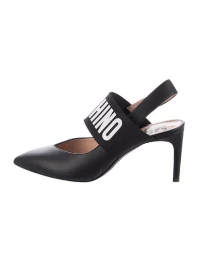 Pre-owned Moschino Leather Graphic Print Slingback Pumps In Black