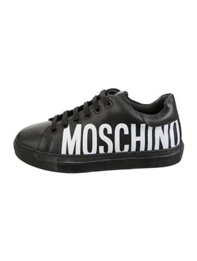 Pre-owned Moschino Leather Graphic Print Sneakers In Black