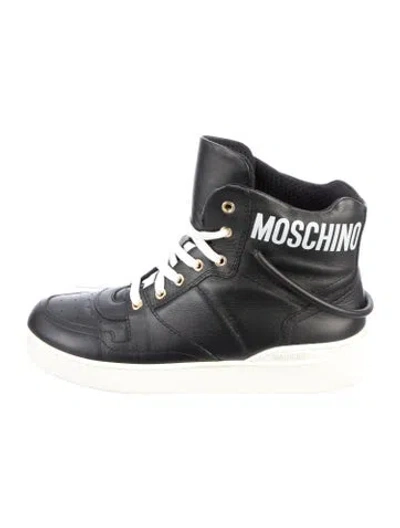 Pre-owned Moschino Leather Graphic Print Sneakers In Black
