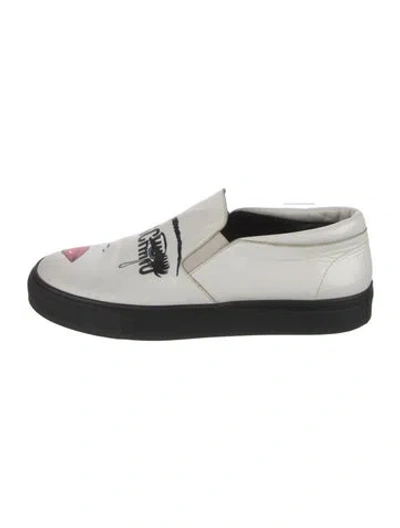 Pre-owned Moschino Leather Graphic Print Sneakers In Black/white