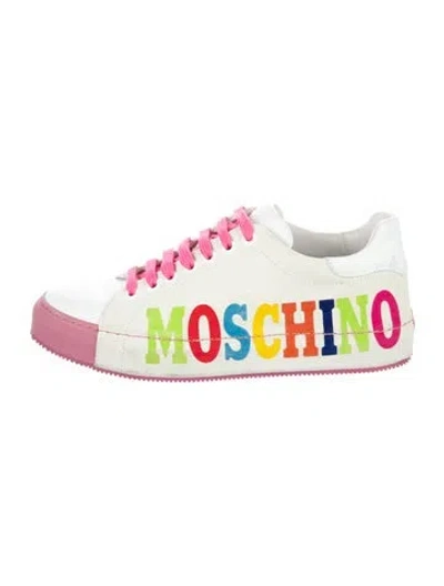 Pre-owned Moschino Leather Graphic Print Sneakers In Pink