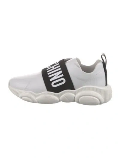 Pre-owned Moschino Leather Graphic Print Sneakers In White