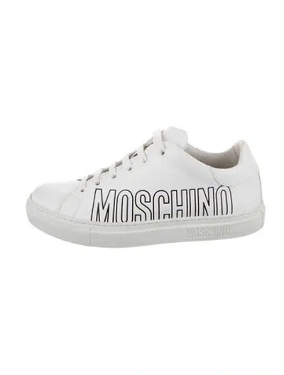 Pre-owned Moschino Leather Graphic Print Sneakers In White