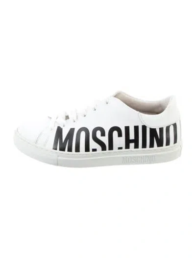 Pre-owned Moschino Leather Graphic Print Sneakers In White