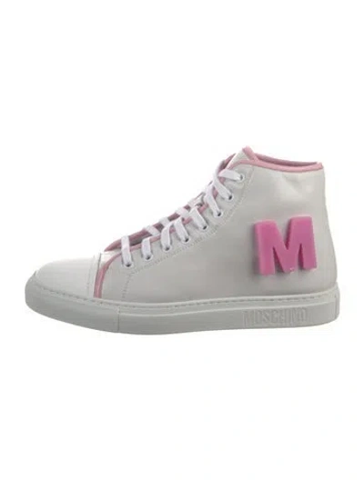 Pre-owned Moschino Leather Graphic Print Sneakers In White