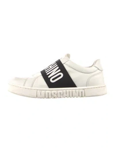 Pre-owned Moschino Leather Graphic Print Sneakers In White
