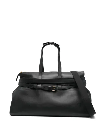 Moschino Leather Holdall In Black