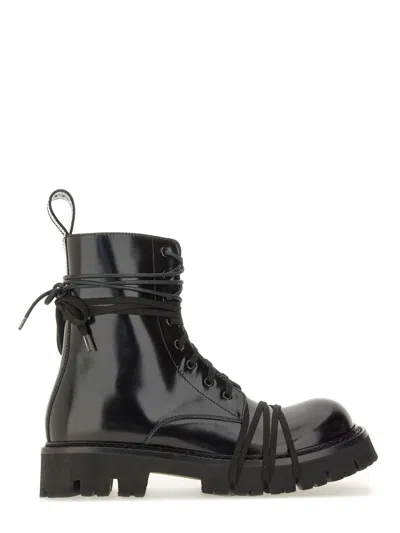 Moschino Leather Lace-up Boots For Men In Black