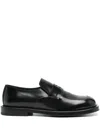 Moschino Leather Square Toe Loafers With Stacked Heel In Black