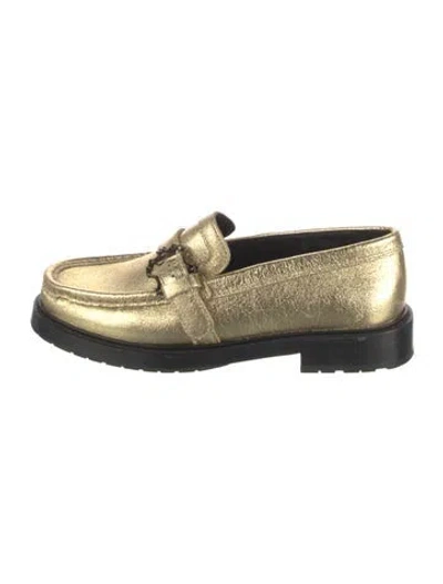 Pre-owned Moschino Leather Loafers In Gold