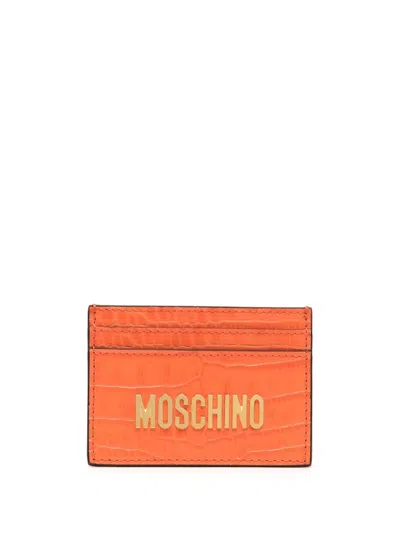 Moschino Leather Logo-lettering Cardholder In Orange