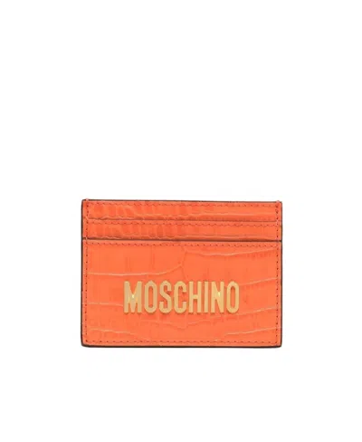 Moschino Leather Logo-lettering Cardholder In Orange