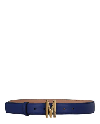 Moschino Leather M-plaque Belt In Blue