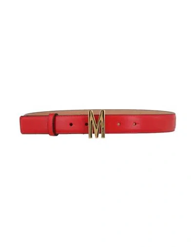 Moschino Leather M-plaque Belt Woman Belt Red Size 39.5 Tanned Leather