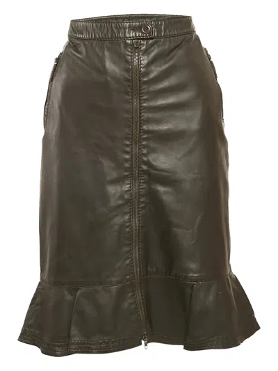 Pre-owned Moschino Leather Midi Skirt In Brown