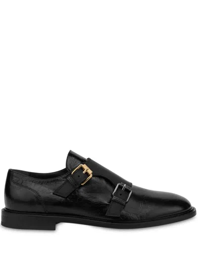 Moschino Leather Monk Shoes In Black