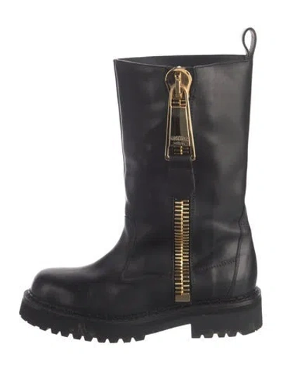 Pre-owned Moschino Leather Moto Boots In Black