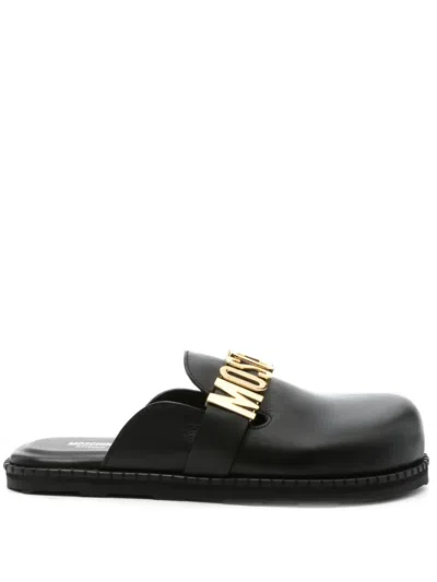 Moschino 20mm Leather Mules In Black