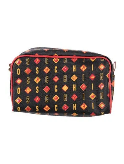Pre-owned Moschino Leather Patterned Cosmetic Bag In Black