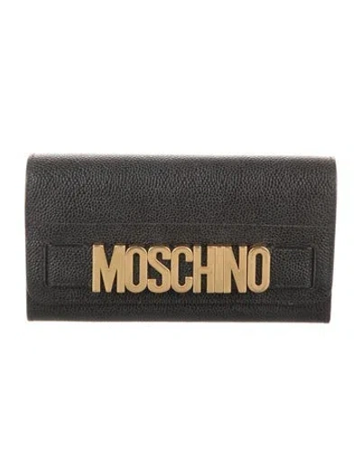 Pre-owned Moschino Leather Printed Compact Wallet In Black