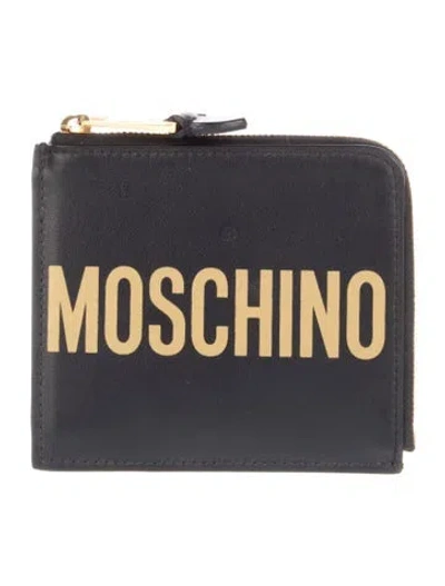 Pre-owned Moschino Leather Printed Compact Wallet In Multi
