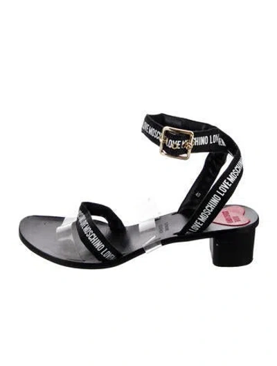 Pre-owned Moschino Leather Printed Gladiator Sandals In Black
