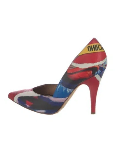 Pre-owned Moschino Leather Printed Slingback Pumps In Red