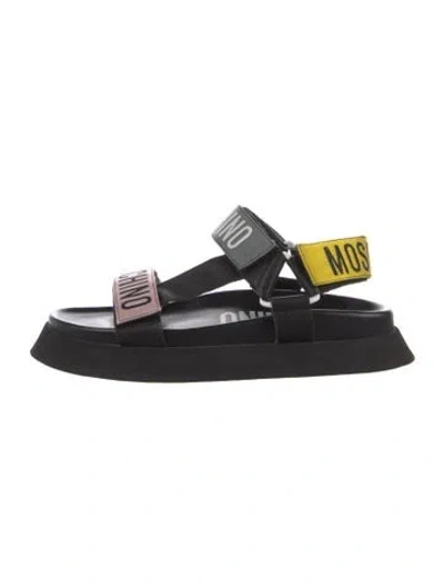 Pre-owned Moschino Leather Printed Slingback Sandals In Black