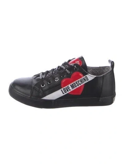 Pre-owned Moschino Leather Printed Sneakers In Black