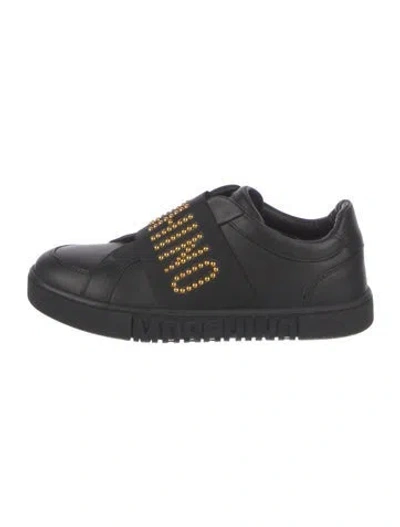 Pre-owned Moschino Leather Printed Sneakers In Black