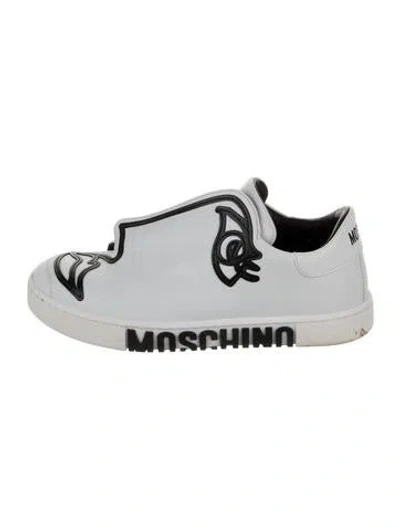 Pre-owned Moschino Leather Printed Sneakers In White