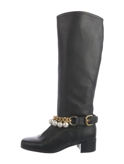 Pre-owned Moschino Leather Riding Boots In Black