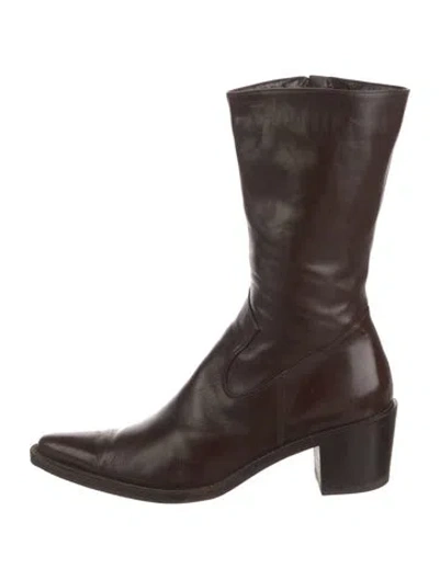Pre-owned Moschino Leather Ruffle Embellishment Boots In Brown